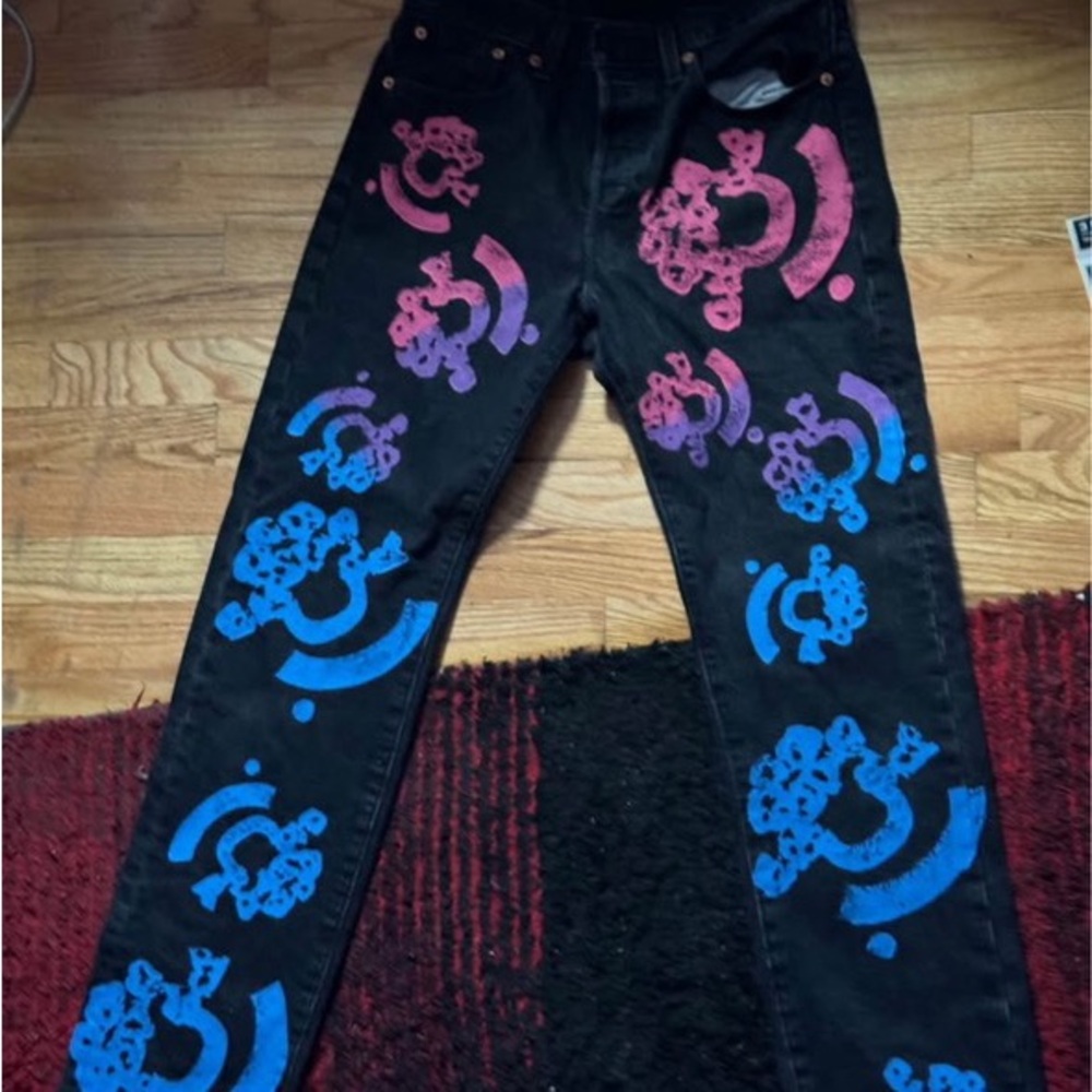 Black Skinny Jeans with Blue Gradient Design